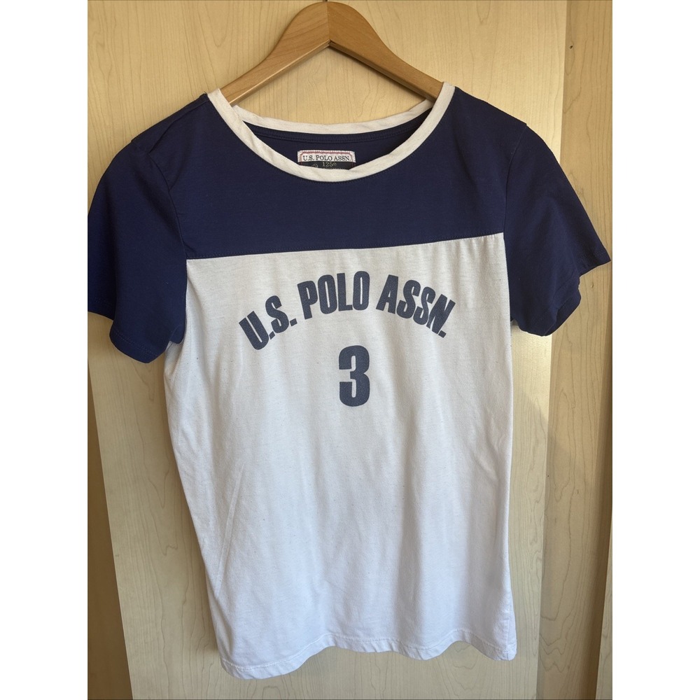 US Polo Assn Shirt Womens Large Blue White Colorblock 125th Anniversary T-Shirt